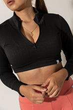 Cargar imagen en el visor de la galería, Top Rib Manga Larga Negro