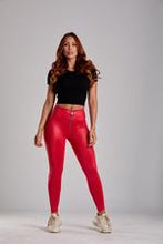Cargar imagen en el visor de la galería, Leggings Metalizado Rojo con Zipper Plateado