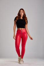 Cargar imagen en el visor de la galería, Leggings Metalizado Rojo con Zipper Plateado