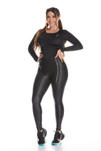 Cargar imagen en el visor de la galería, Leggings Metalizado Negro con Zipper Cruzado