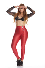 Cargar imagen en el visor de la galería, Leggings Metalizado Rojo Zipper Cruzado