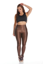 Cargar imagen en el visor de la galería, Leggings Metalizado Marrón con Zipper Cruzado