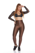 Cargar imagen en el visor de la galería, Leggings Metalizado Marrón con Zipper