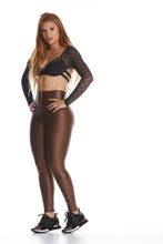 Cargar imagen en el visor de la galería, Leggings Metalizado Marrón con Zipper