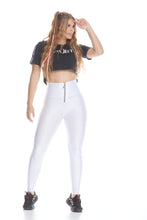 Cargar imagen en el visor de la galería, Legging Blanco Con Zipper Plateado