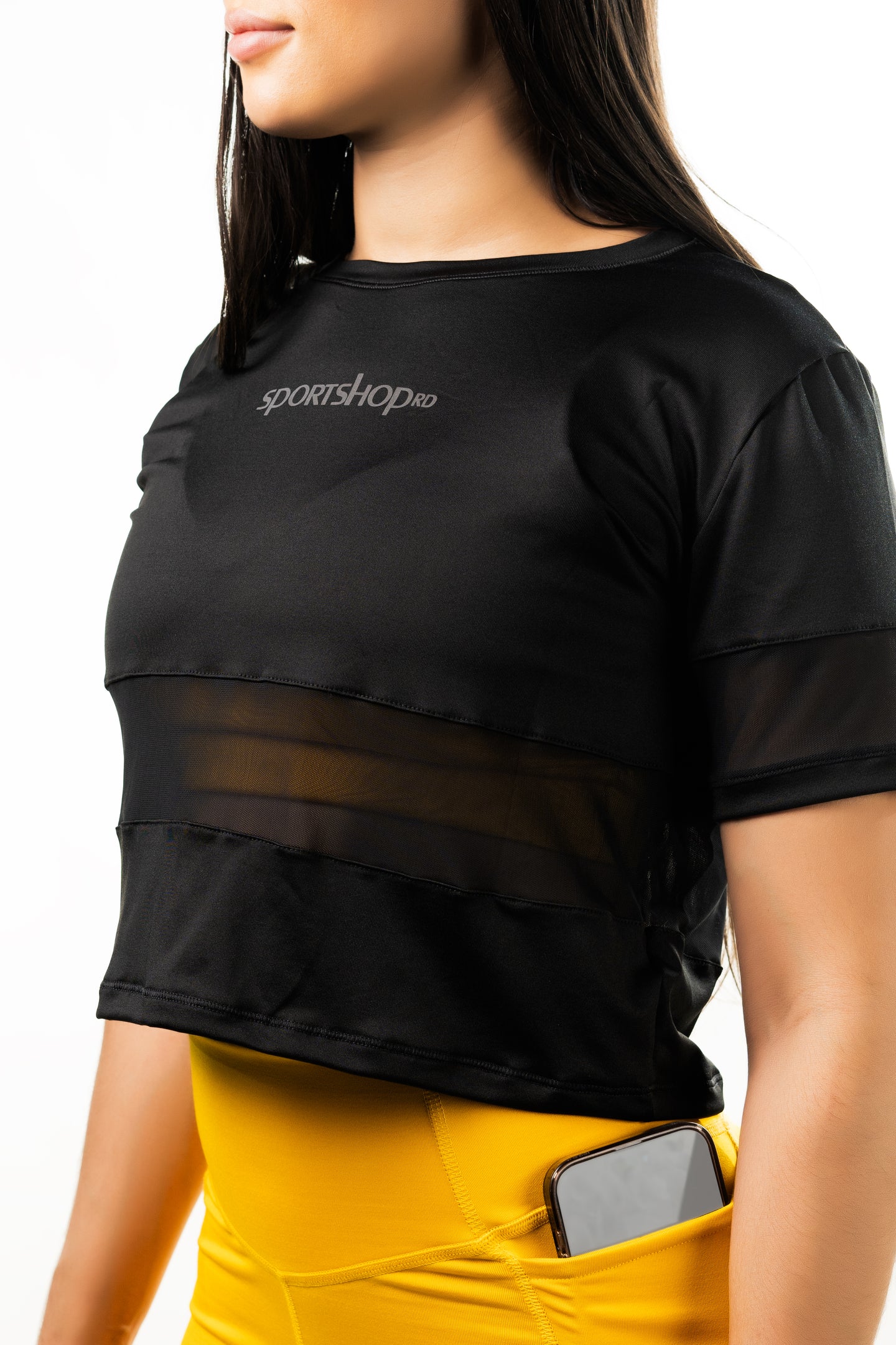 Blusa Velo y Lycra manga corta negra